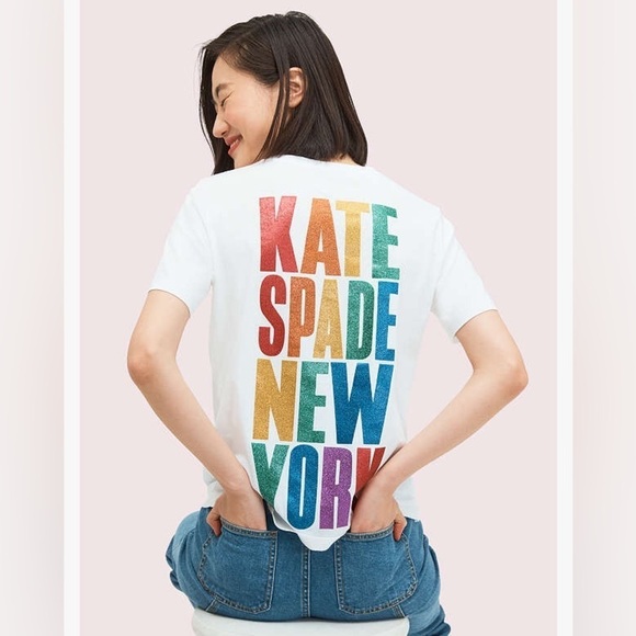 kate spade Tops - Kate Spade Rainbow Glitter Logo Tee in White Size XXS New!